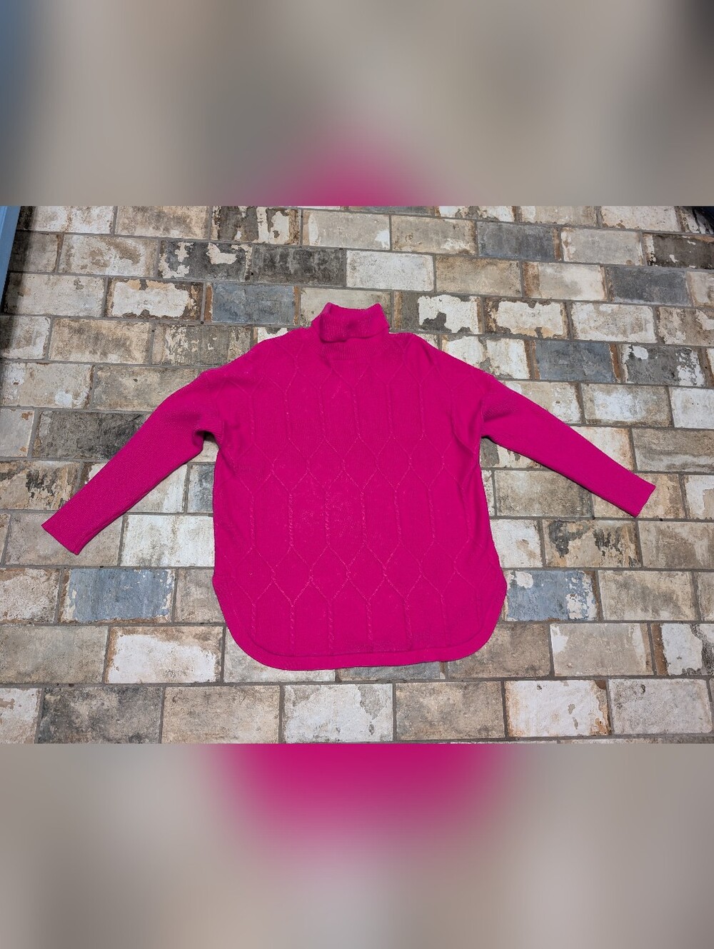 Belldini Pink Cable Knit Turtleneck Tulip Hem Tunic Sweater - Women's XL